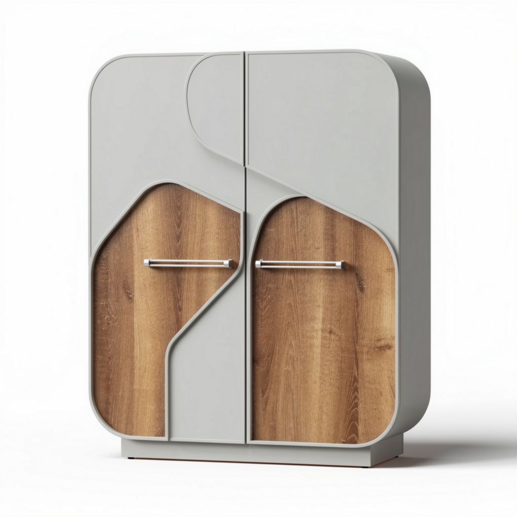 Armoire moderne en bois et métal gris 80 x 40 x 120 cm avec poignées en acier inoxydable