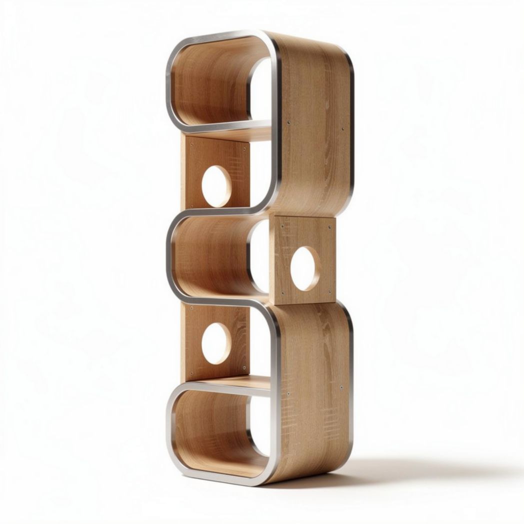 Étagère en bois avec éléments en métal pour rangement moderne 60 x 30 x 120cm