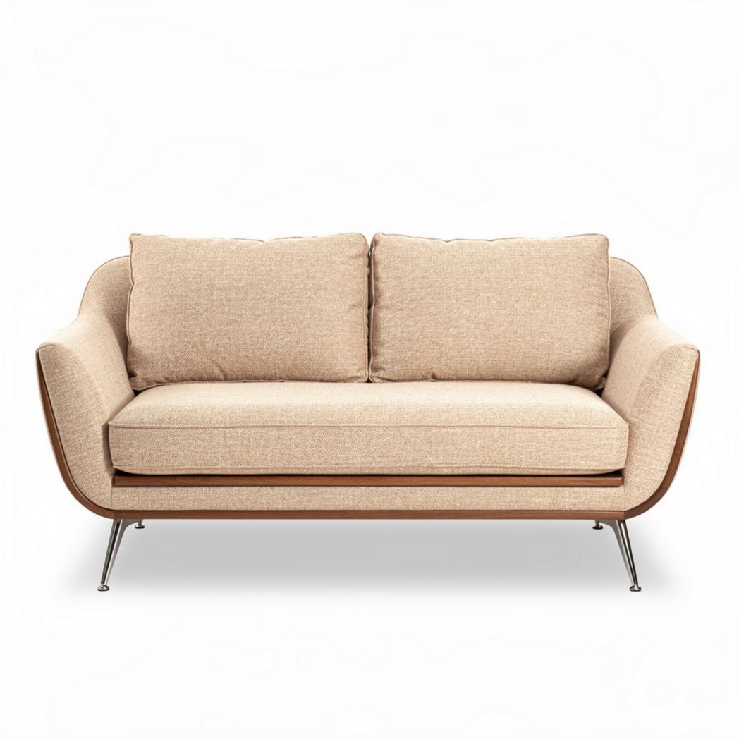 Canapé en tissu beige avec structure en bois et pieds en métal 150 x 80 x 85cm