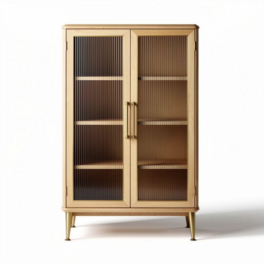 Armoire en bois avec portes en verre 80 x 40 x 120cm couleur dorée