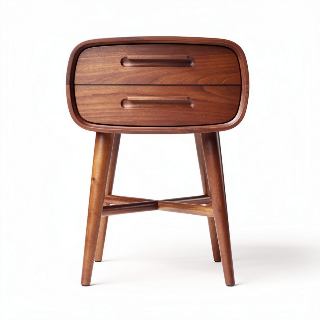 Table de chevet en bois massif noyer avec deux tiroirs 40 x 30 x 60cm