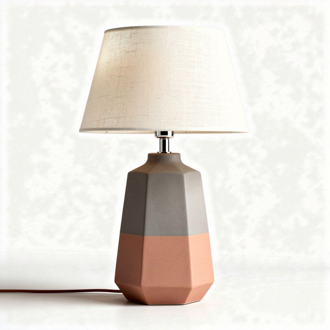 Lampe de table en céramique aux teintes grises et terracota avec abat-jour en lin 20 x 20 x 40cm