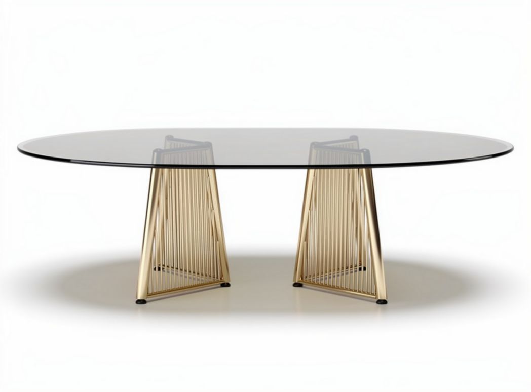 Table design oval en verre noir avec pieds en métal doré 200 x 100 x 75cm