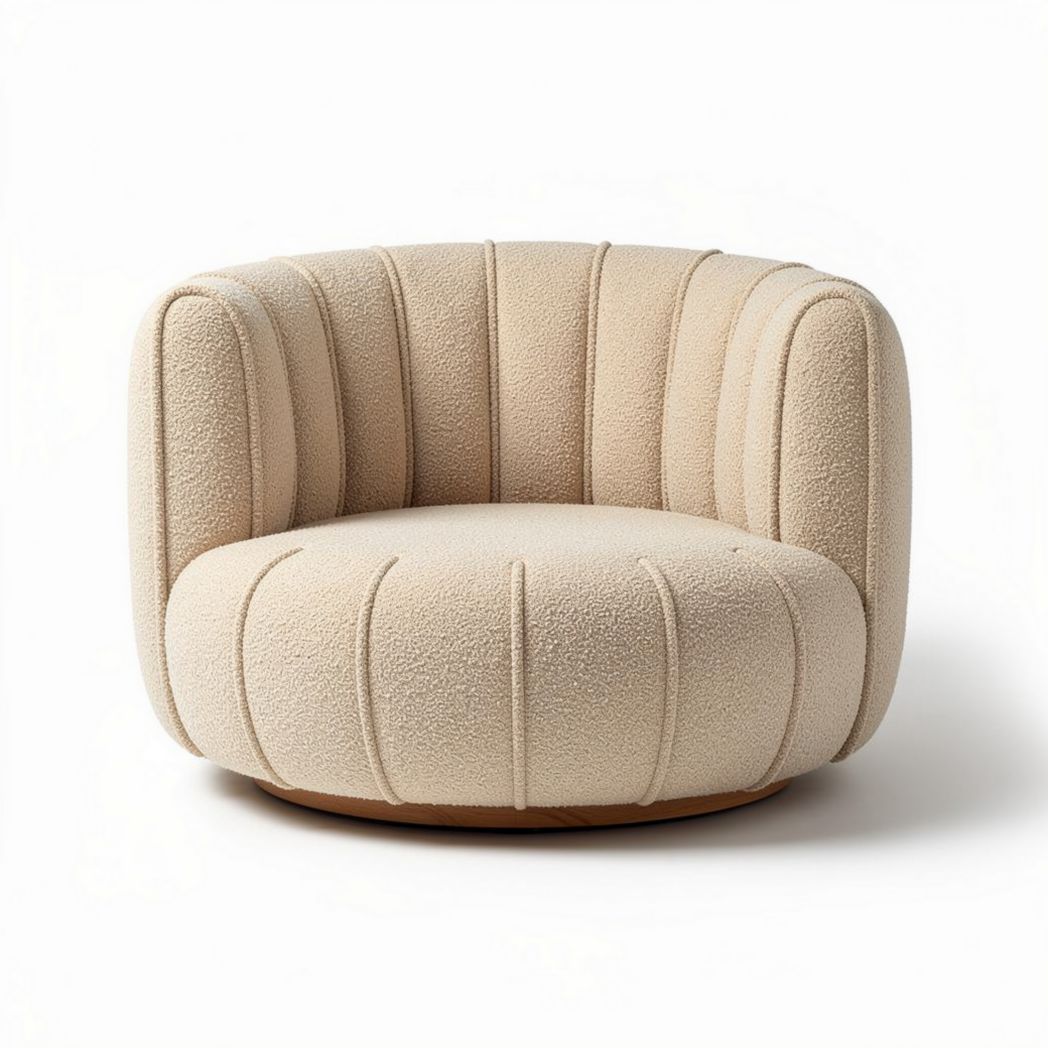 Fauteuil rond en tissu beige pour salon dimensions 80 x 80 x 70cm