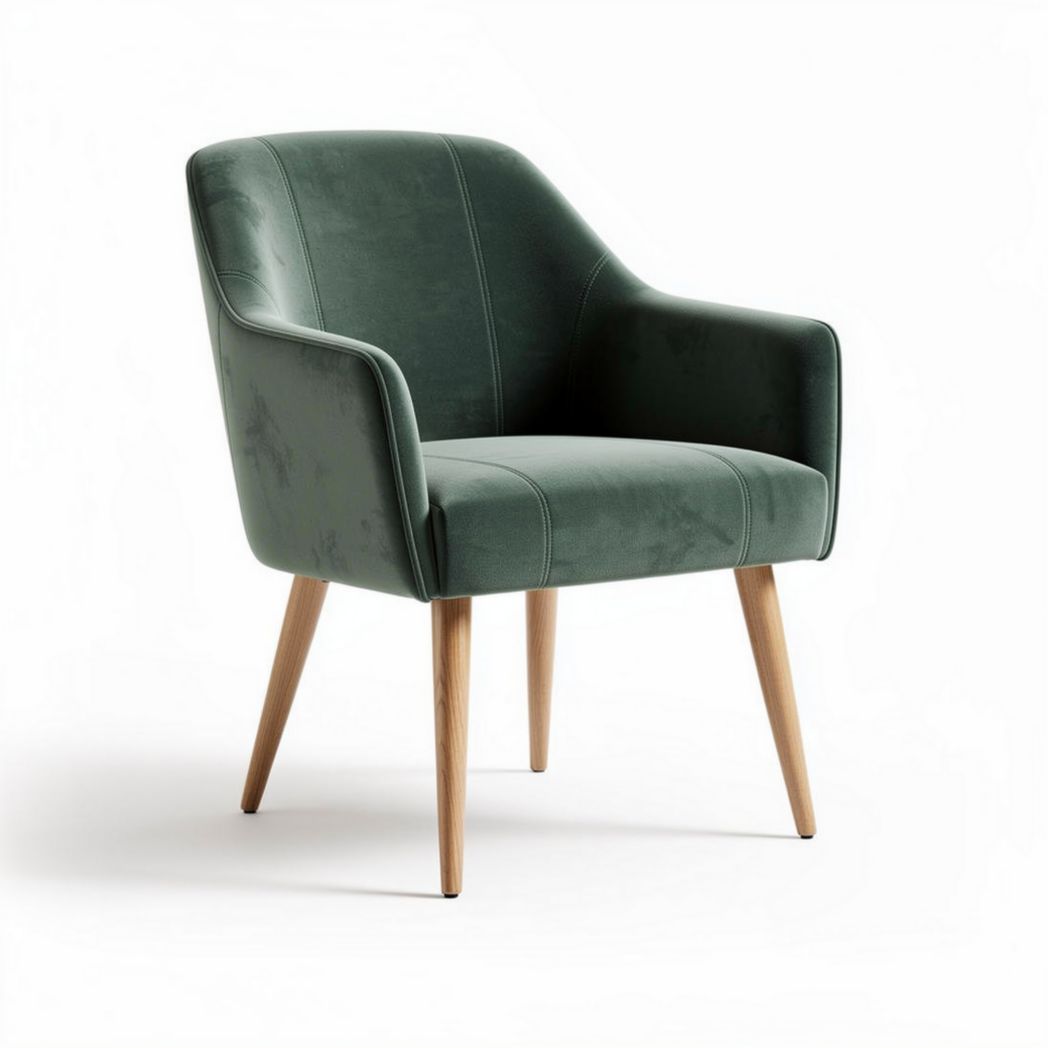 Fauteuil en velours vert avec pieds en bois de hêtre dimensions 65 x 70 x 75cm