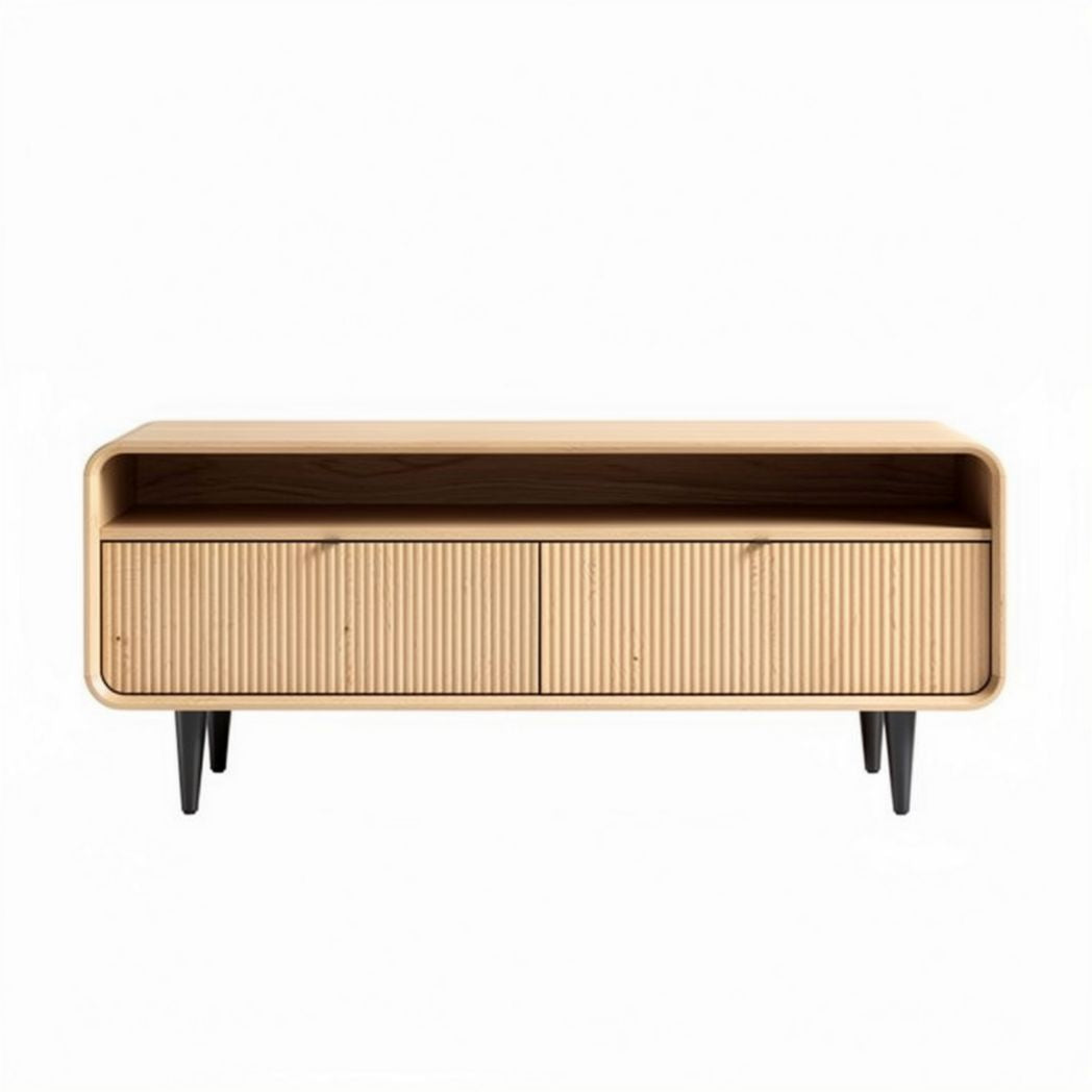 Meuble tv en bois de chêne avec deux tiroirs en métal 150 x 40 x 60cm