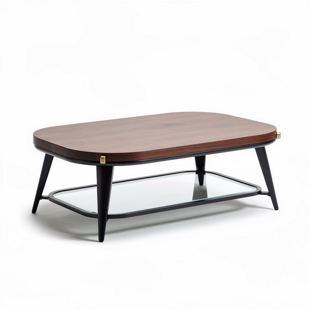 Table basse en bois et verre 120 x 70 x 40cm pour salon moderne