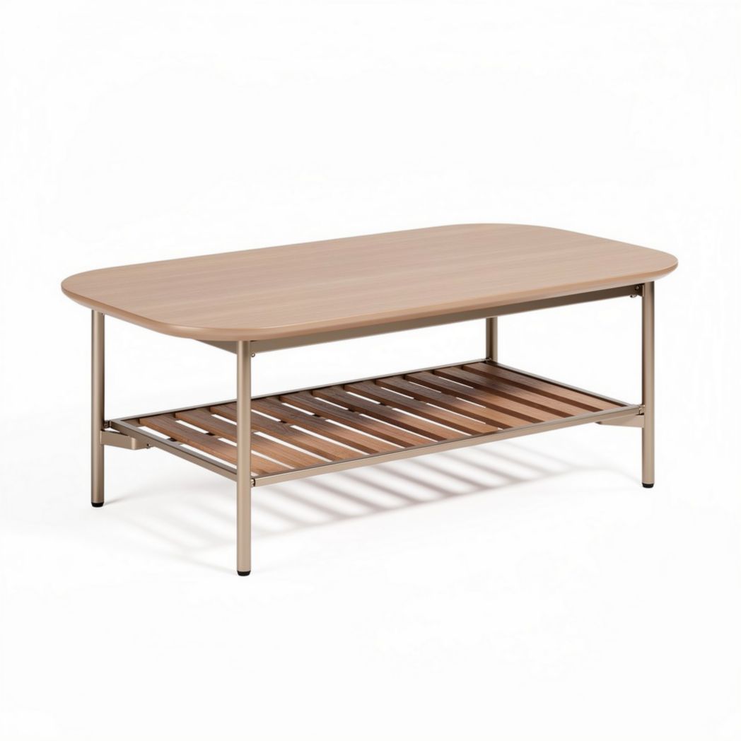 Table basse en bois avec étagère en métal 120 x 60 x 45 cm pour salon